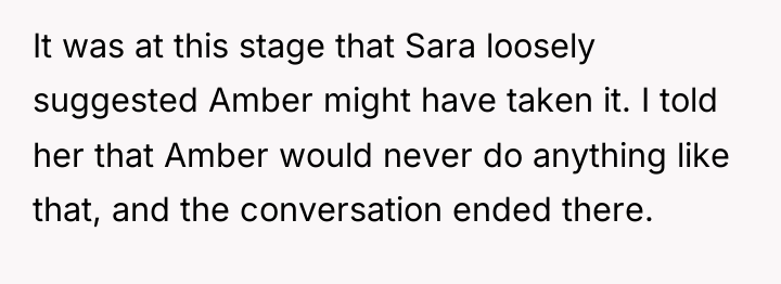 It was at this stage that Sara loosely suggested Amber...