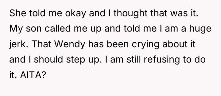 She told me okay and I thought that was it....