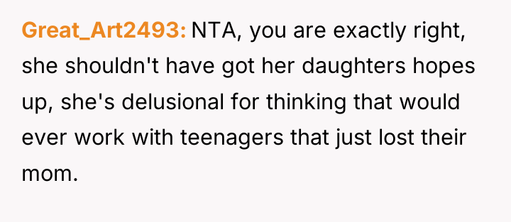 Great_Art2493 NTA, you are exactly right, she shouldn't have got...