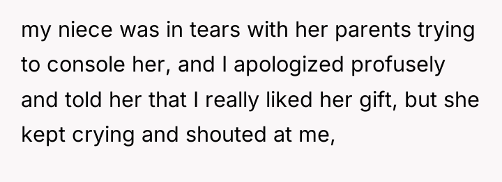 my niece was in tears with her parents trying to...