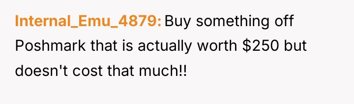 Internal_Emu_4879 Buy something off Poshmark that is actually worth $250...