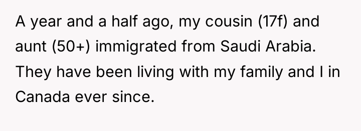 A year and a half ago, my cousin (17f) and...