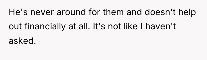 He's never around for them and doesn't help out financially...