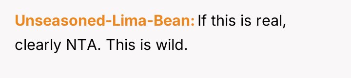 Unseasoned-Lima-Bean If this is real, clearly NTA. This is wild.