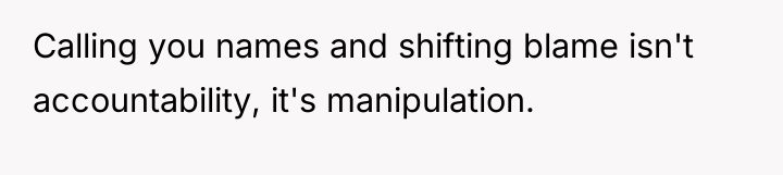 Calling you names and shifting blame isn't accountability, it's manipulation.