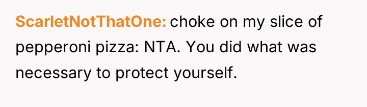 ScarletNotThatOne choke on my slice of pepperoni pizza: NTA. You...