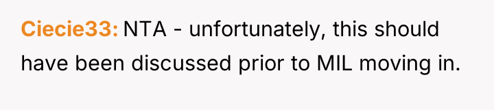 Ciecie33 NTA - unfortunately, this should have been discussed prior...