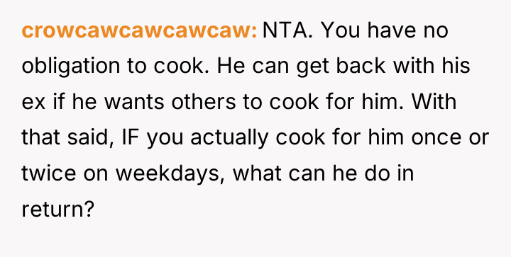 crowcawcawcawcaw NTA. You have no obligation to cook. He can...