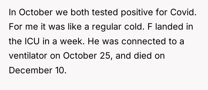 In October we both tested positive for Covid. For me...