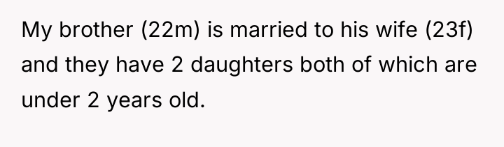 My brother (22m) is married to his wife (23f) and...