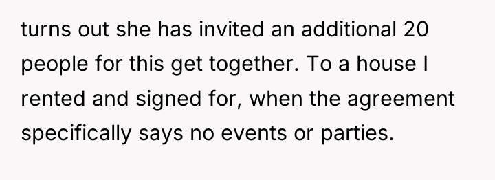 turns out she has invited an additional 20 people for...
