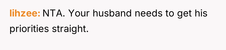 lihzee NTA. Your husband needs to get his priorities straight.