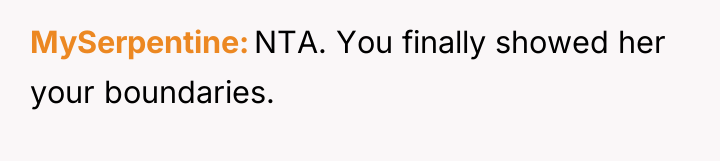 MySerpentine NTA. You finally showed her your boundaries.