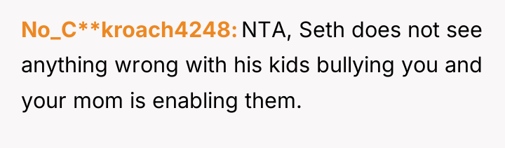 No_C**kroach4248 NTA, Seth does not see anything wrong with his...