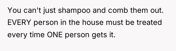 You can't just shampoo and comb them out. EVERY person...