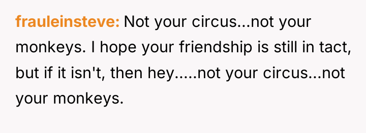 frauleinsteve Not your circus...not your monkeys. I hope your friendship...