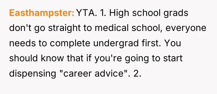 Easthampster YTA. 1. High school grads don't go straight to...