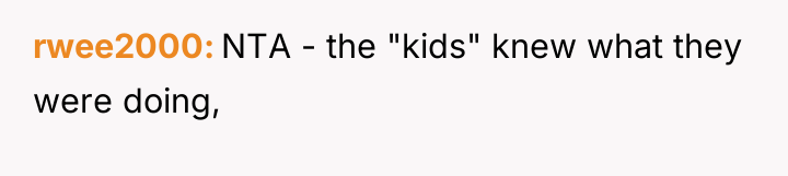 rwee2000 NTA - the "kids" knew what they were doing,