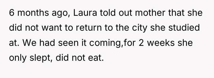 6 months ago, Laura told out mother that she did...