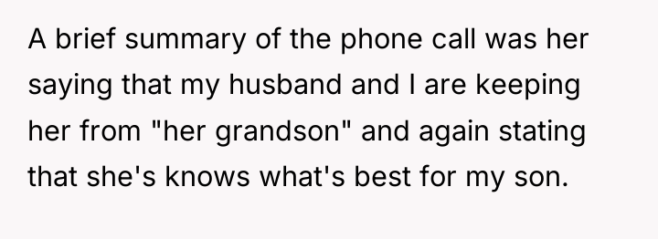 A brief summary of the phone call was her saying...