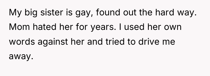 My big sister is gay, found out the hard way....