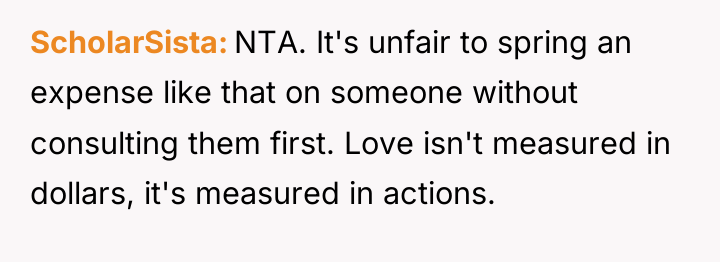 ScholarSista NTA. It's unfair to spring an expense like that...