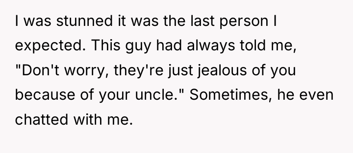 I was stunned it was the last person I expected....