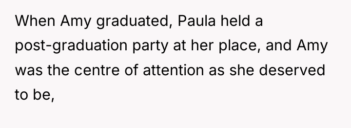 When Amy graduated, Paula held a post-graduation party at her...