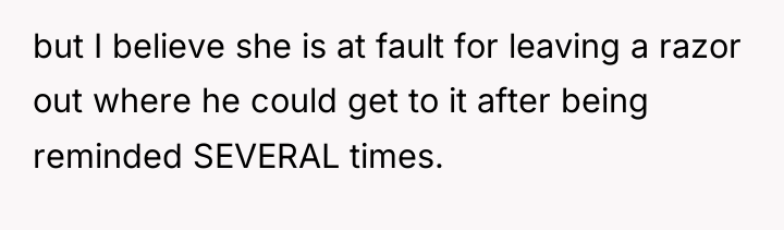 but I believe she is at fault for leaving a...