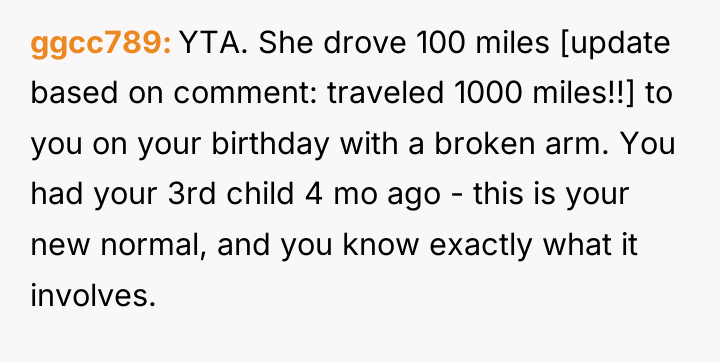ggcc789 YTA. She drove 100 miles [update based on comment:...