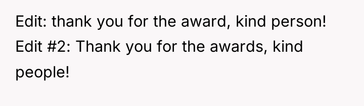 Edit: thank you for the award, kind person! Edit #2:...