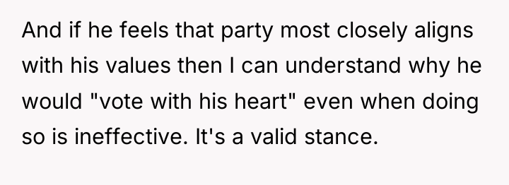 And if he feels that party most closely aligns with...