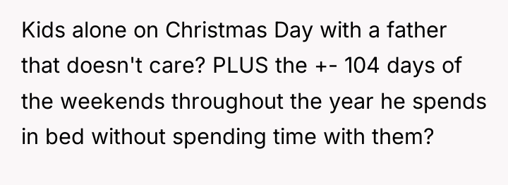 Kids alone on Christmas Day with a father that doesn't...