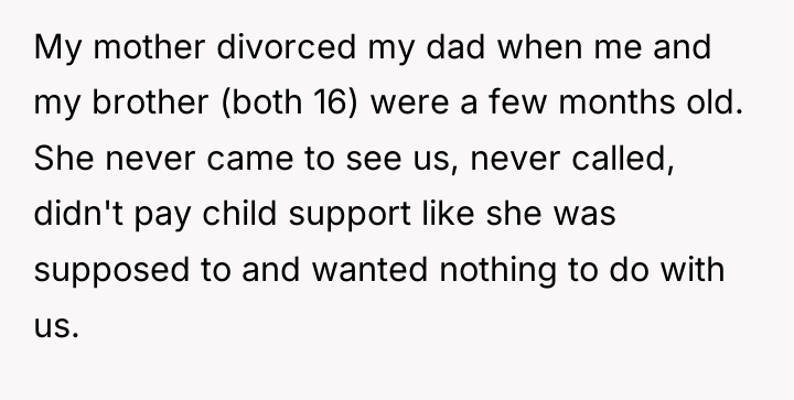 My mother divorced my dad when me and my brother...