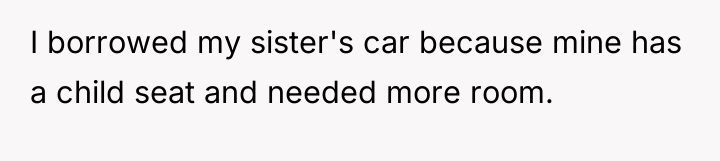 I borrowed my sister's car because mine has a child...