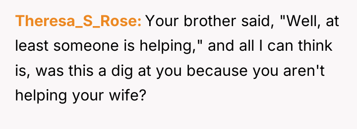 Theresa_S_Rose Your brother said, "Well, at least someone is helping,"...