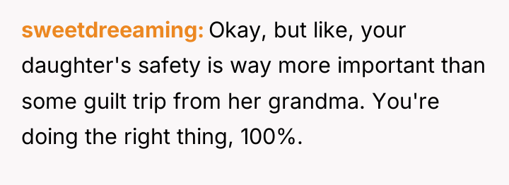 sweetdreeaming Okay, but like, your daughter's safety is way more...