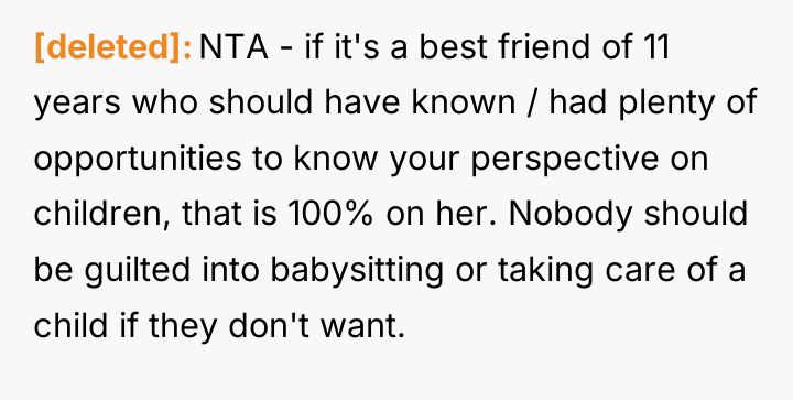 [deleted] NTA - if it's a best friend of 11...
