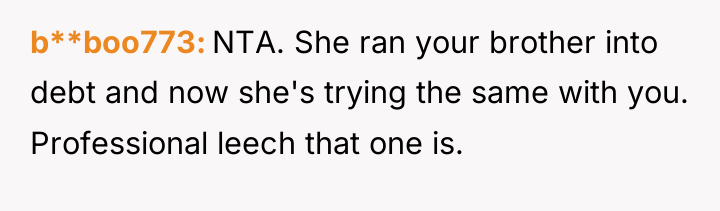 b**boo773 NTA. She ran your brother into debt and now...