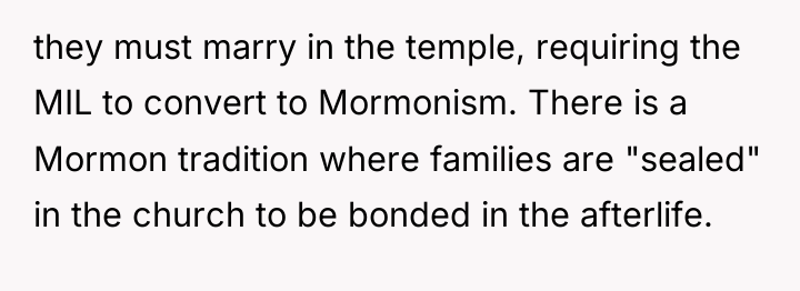 they must marry in the temple, requiring the MIL to...
