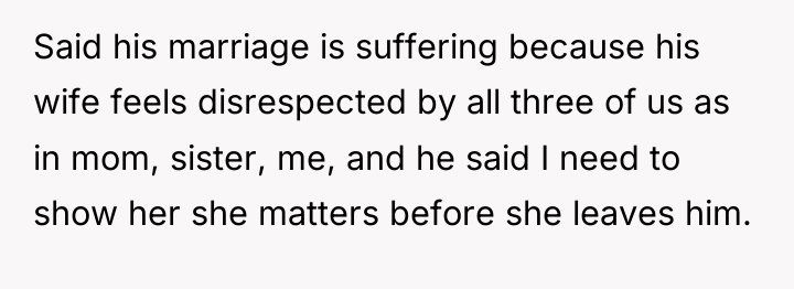 Said his marriage is suffering because his wife feels disrespected...