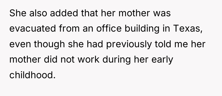 She also added that her mother was evacuated from an...