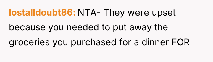 lostalldoubt86 NTA- They were upset because you needed to put...