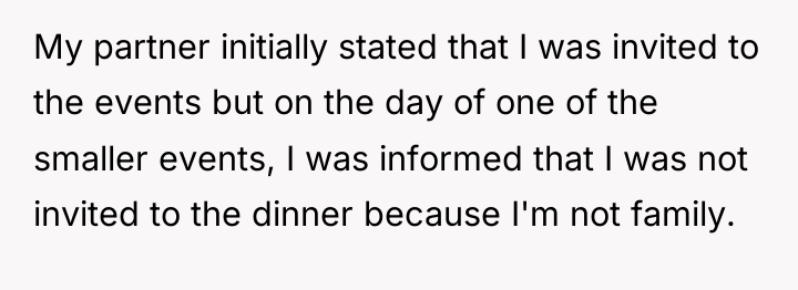 My partner initially stated that I was invited to the...