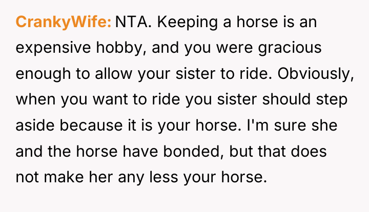 CrankyWife NTA. Keeping a horse is an expensive hobby, and...
