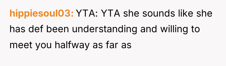 hippiesoul03 YTA: YTA she sounds like she has def been...