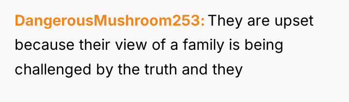DangerousMushroom253 They are upset because their view of a family...