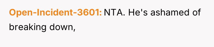 Open-Incident-3601 NTA. He's ashamed of breaking down,