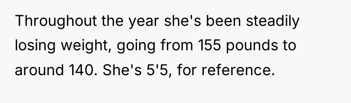 Throughout the year she's been steadily losing weight, going from...