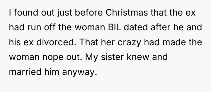 I found out just before Christmas that the ex had...